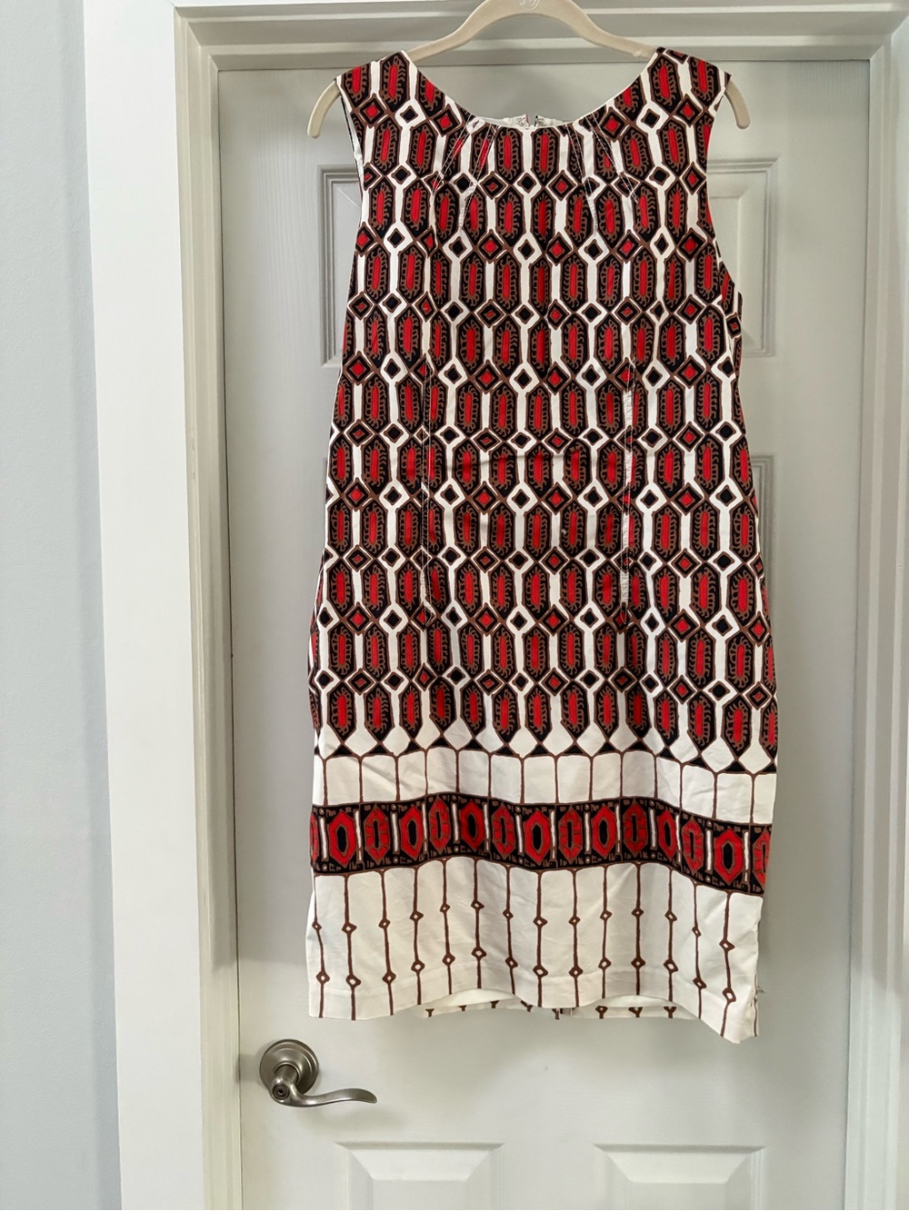 Red, Black & White Geometric Shift Midi Dress